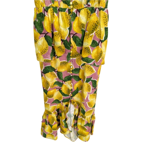 FARM Rio Fresh Lemons Ruffle Yellow Sleeveless Midi Dress - Picture 6 of 14